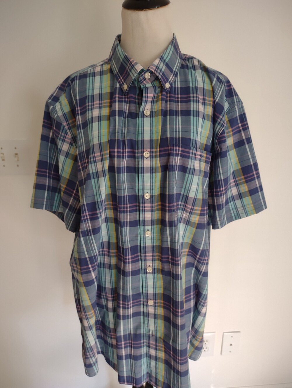 croft & barrow Short-Sleeve Plaid Button-Down in Blue, Green and Yellow